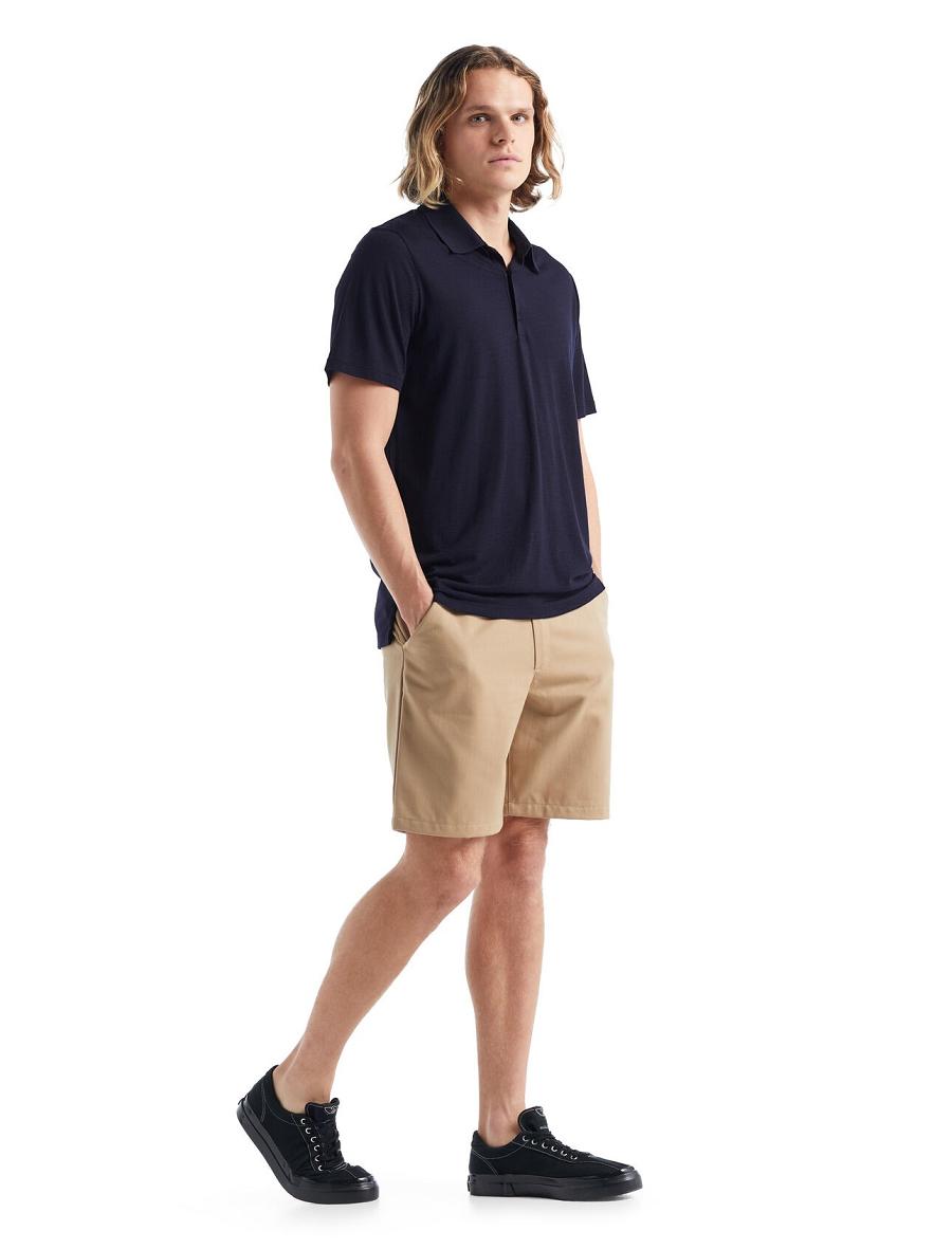 Men's Icebreaker Merino Tech Lite II Short Sleeve Polo T Shirts Midnight Navy | CA 1787HAPK